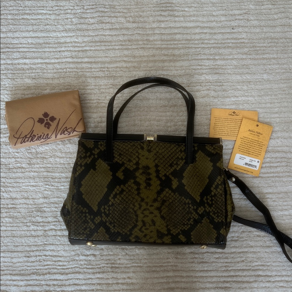 Patricia Nash Olive Snake Print Satchel